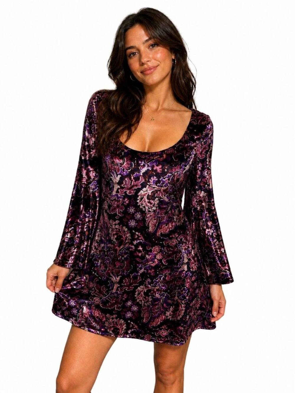 Velvet Paisley Mini Dress – Plum & Rose Boho Party Dress